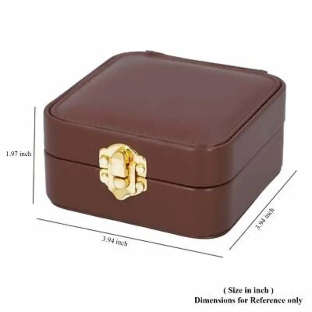 Brown Faux Leather LED Light Travel Jewelry Box with Latch Clasp & Mirror